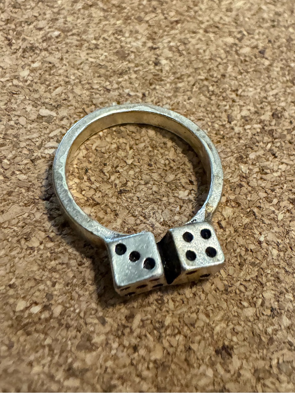 Dice ring silver tone